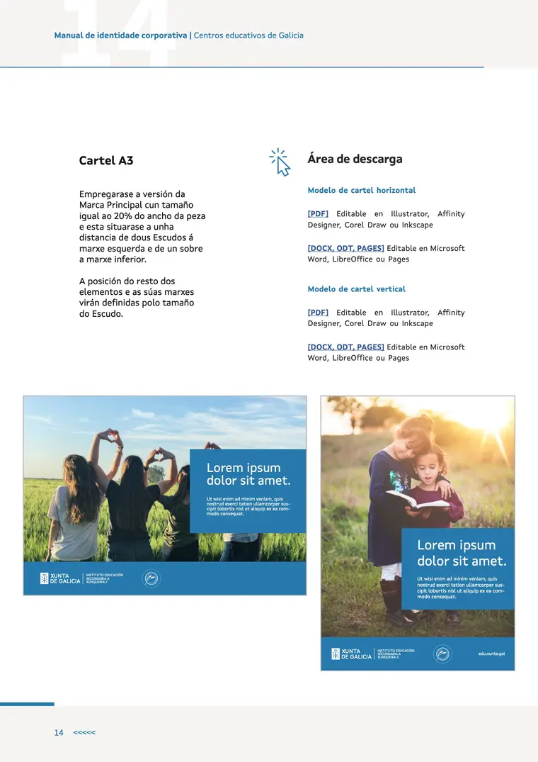 Manual de identidade corporativa, páxina 14: Cartel A3